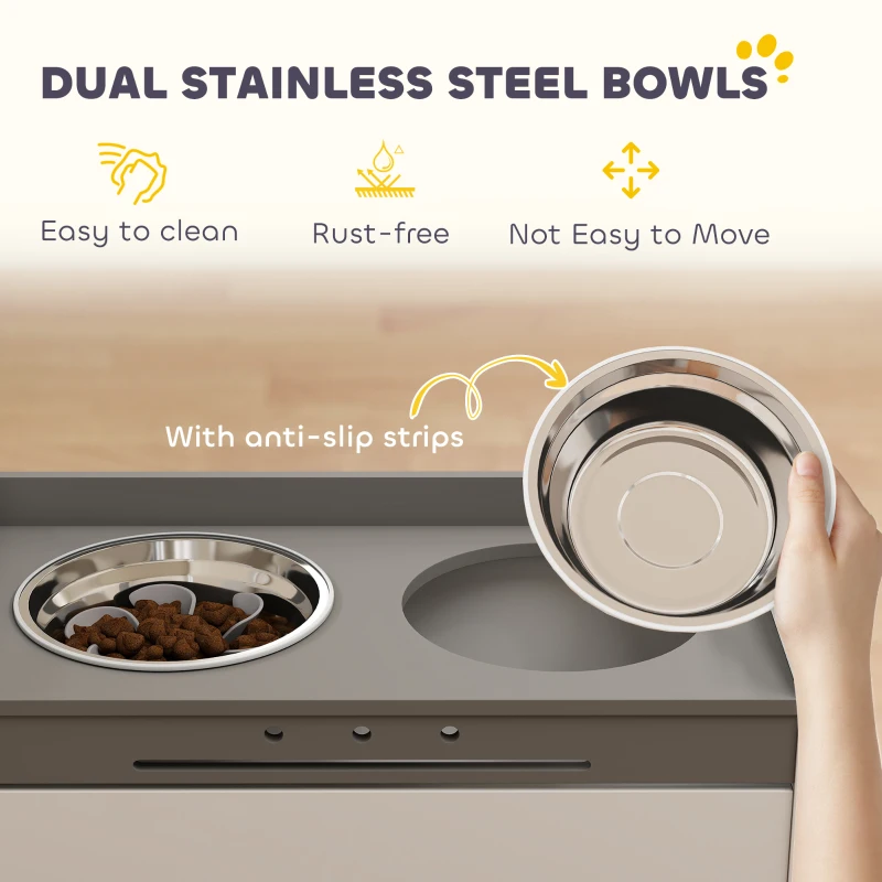 PawHut Verhoogde hondenvoerbak met opbergkast, 2 kommen met anti-slipringen, 60 x 30 x 35,5 cm, wit