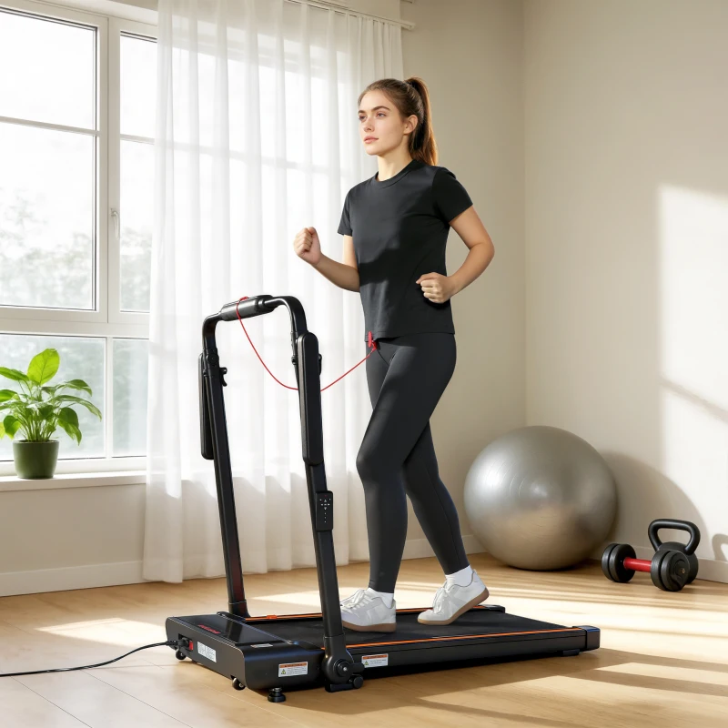 SPORTNOW Passadeira Dobrável Elétrica 2.5HP com Secretária Destacável e Guiador Ajustável em Altura 1-12 km/h Ecrã LED 125x70x102-111 cm Preto