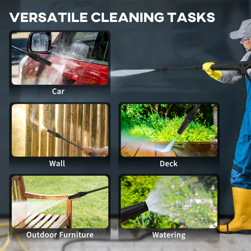 DURHAND Nettoyeur Haute Pression 1600W, Débit 432 L/h, Pompe en Aluminium 130 Bars, Tuyau 6m, Flacon de Savon, Bleu