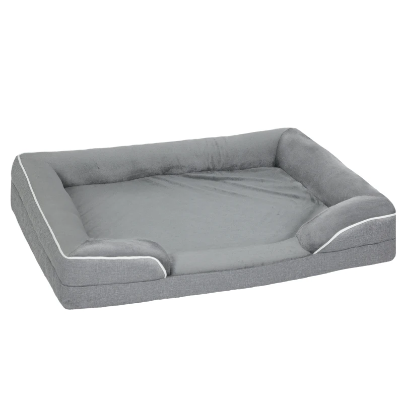 PawHut Cama para Perros Medianos Cama para Gatos con Base Antideslizante Funda Extraíble y Lavable 91,5x68,5x16,5 cm Gris