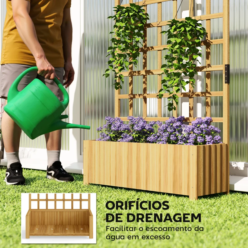 Outsunny Floreira com Treliça de Madeira para Plantas Trepadeiras com Orifícios de Drenagem Floreira Elevada para Jardim 90x30x180 cm Madeira