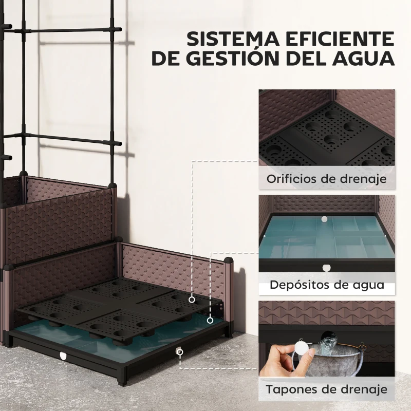 Outsunny Jardinera con Enrejado Metálico para Plantas Trepadoras 2 Macetas de PP con Orificios de Drenaje 100x50x174 cm Negro