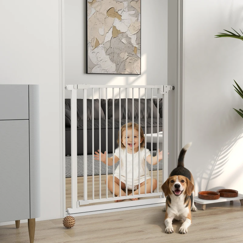 PawHut Barrière de sécurité pour chiens et bébés 76 à 80 cm avec extension fixation par pression sans perçage 76 à 80cm blanc