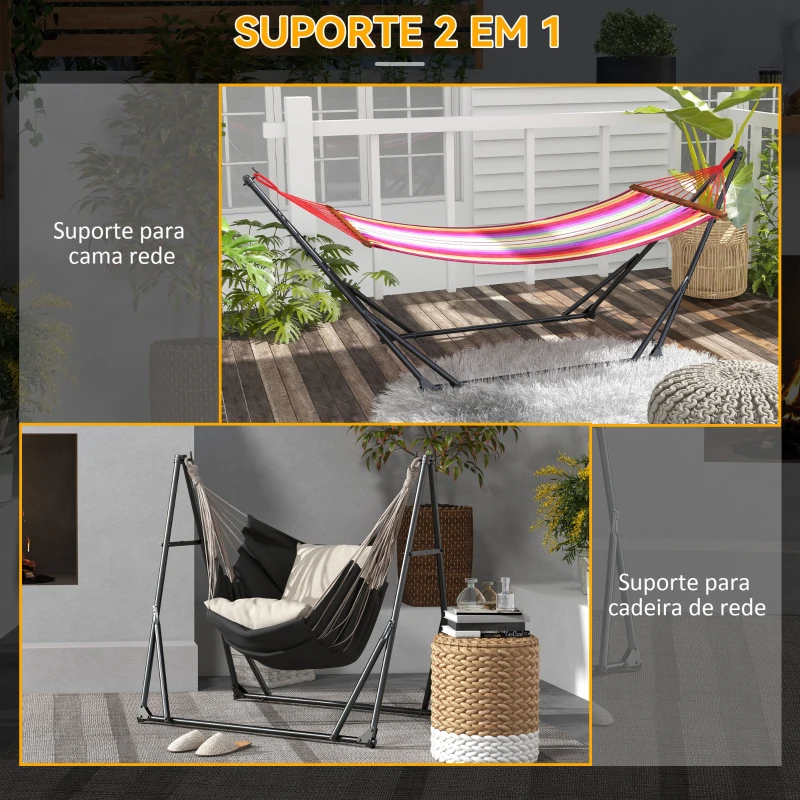 Outsunny Suporte para Cama Rede Dobrável 2 em 1 Suporte para Cadeira Suspensa com Estrutura Metálica e Bolsa de Transporte Preto