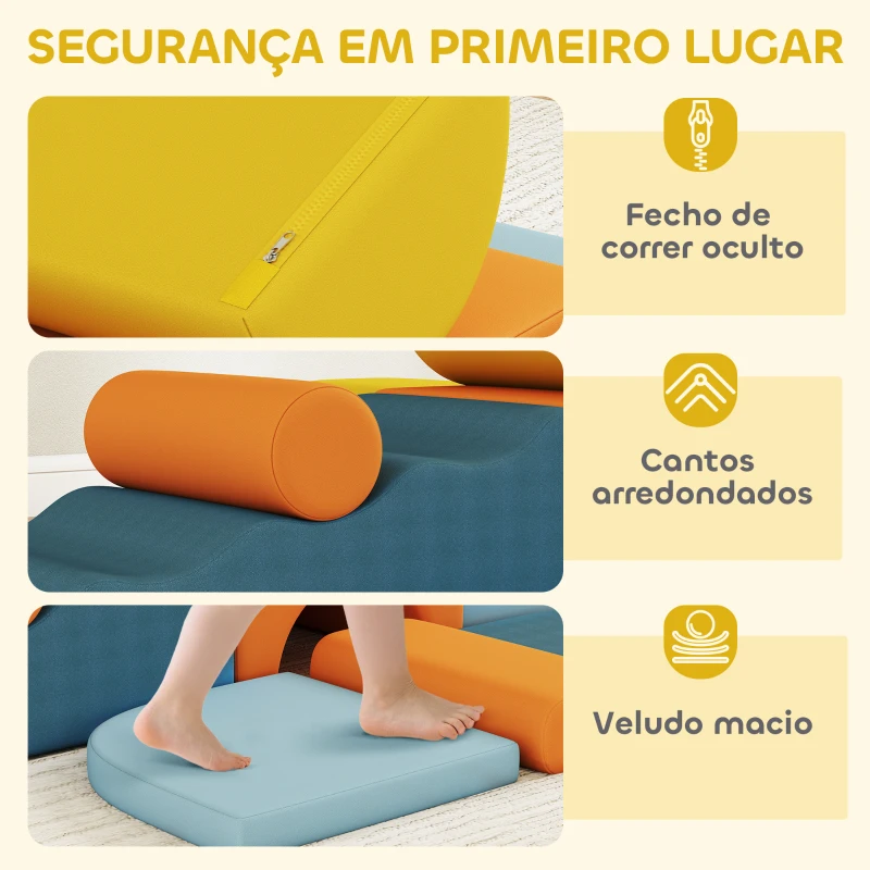 AIYAPLAY Conjunto de 9 Blocos de Espuma para Crianças com Capas de Veludo Laváveis Blocos de Psicomotricidade para Escalar e Rastejar Multicor
