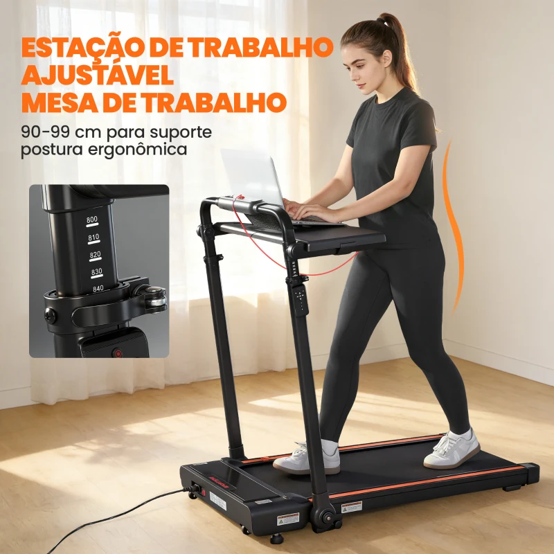 SPORTNOW Passadeira Dobrável Elétrica 2.5HP com Secretária Destacável e Guiador Ajustável em Altura 1-12 km/h Ecrã LED 125x70x102-111 cm Preto
