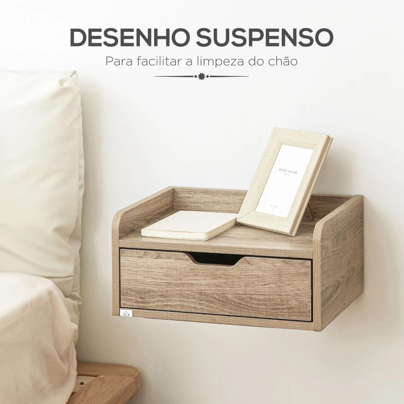 HOMCOM Conjunto de 2 Mesas de Cabeceira de Parede Mesas de Cabeceira Flutuantes com 1 Gaveta 40x30x19,5 cm Madeira