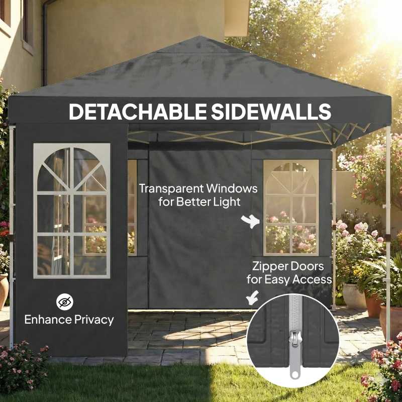 Outsunny Gazebo 3x3m Waterproof Stable Winterproof Pop-up Folding Gazebo, One-Button Setup, UV 50+ Dark gray