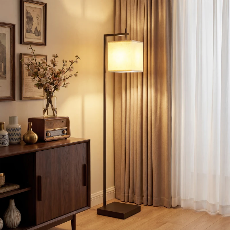 HOMCOM Lampada da Terra con 10 Luminosità e Temperatura del Colore Regolabile, Telecomando e Lampadina 9W, Nero