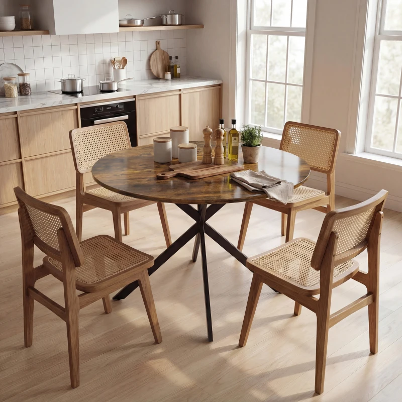 HOMCOM Runder Esstisch für 4 Personen, Küchentisch im Industriestil mit Stahlbeinen, für Esszimmer, Küche, Rustikal-Braun