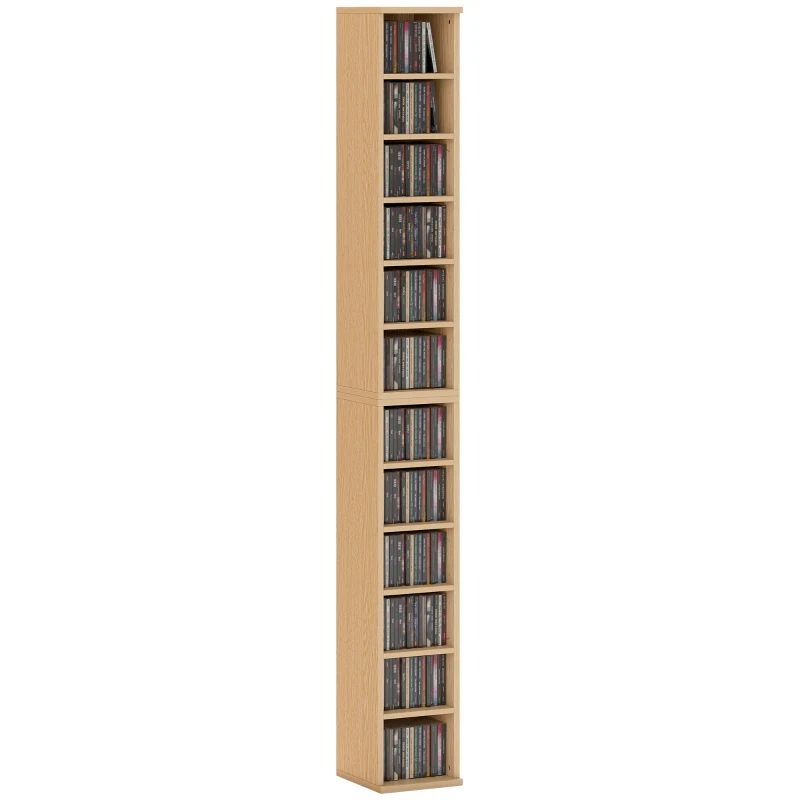 HOMCOM Set of 2 CD Media Display Shelf Unit Tower Rack with Adjustable Shelves, Natural