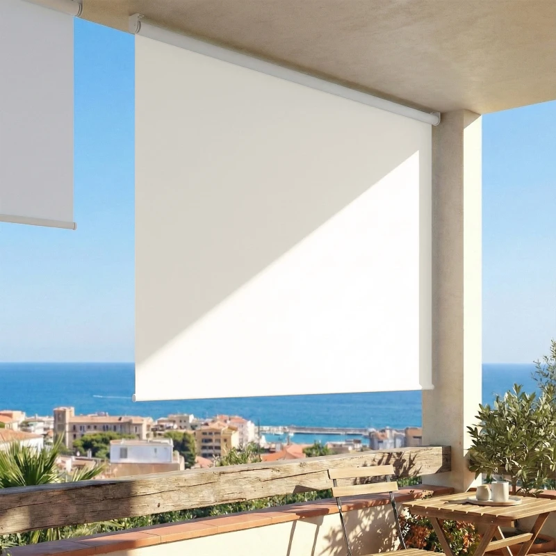 Outsunny Roletă exterioară rulou 2,4 x 1,6 m roletă opacă verticală protecție vizuală retractabilă impermeabilă, anti-UV30+, crem