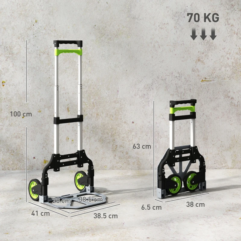 HOMCOM Carrello Portapacchi Pieghevole Capacità 70 kg con Maniglia Telescopica in Alluminio, Argento