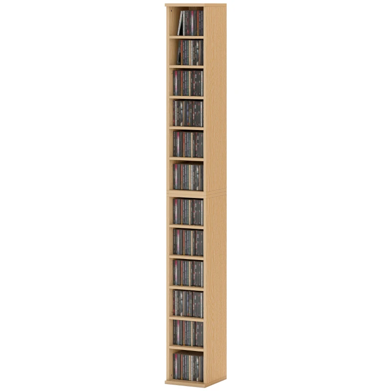HOMCOM Set of 2 CD Media Display Shelf Unit Tower Rack with Adjustable Shelves, Natural