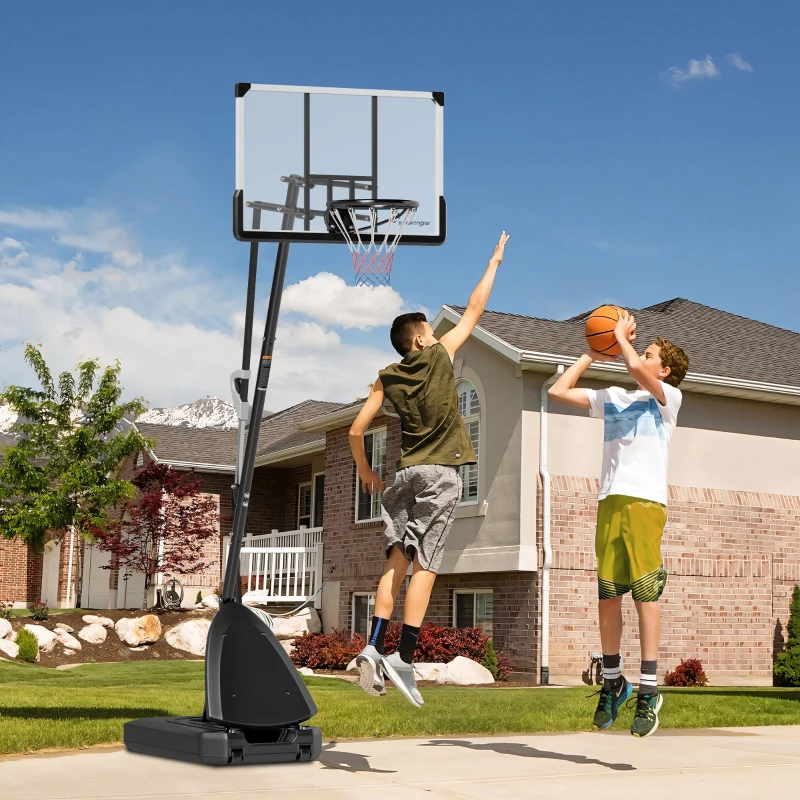 SPORTNOW Tabela de Basquetebol para Exterior Altura Ajustável em 16 Níveis 150-305 cm com Rodas e Base Recarregável  Preto