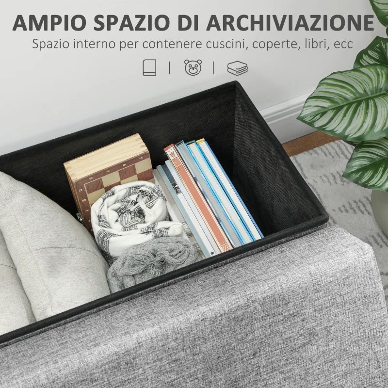HOMCOM Panca Contenitore Pieghevole con Schienale e Vano da 77L, Rivestimento in Tessuto, 76x50x73 cm, Grigio