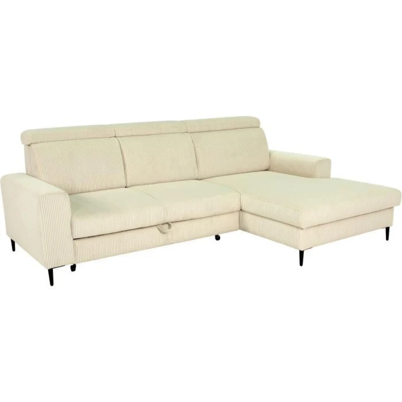 Canapé d'angle convertible - 4 places - NIZZA - Velours côtelé Beige - Coffre - 250 x 166 x 92/104 cm