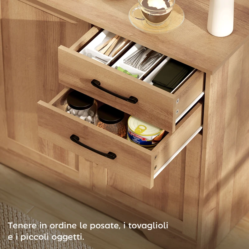 HOMCOM Mobile Cucina con 2 Cassetti e 3 Armadietti, Ripiani Regolabili, 120x38x79 cm, Rovere