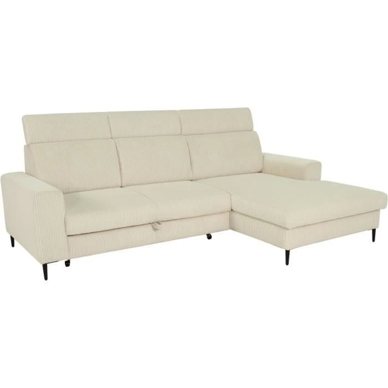 Canapé d'angle convertible - 4 places - NIZZA - Velours côtelé Beige - Coffre - 250 x 166 x 92/104 cm