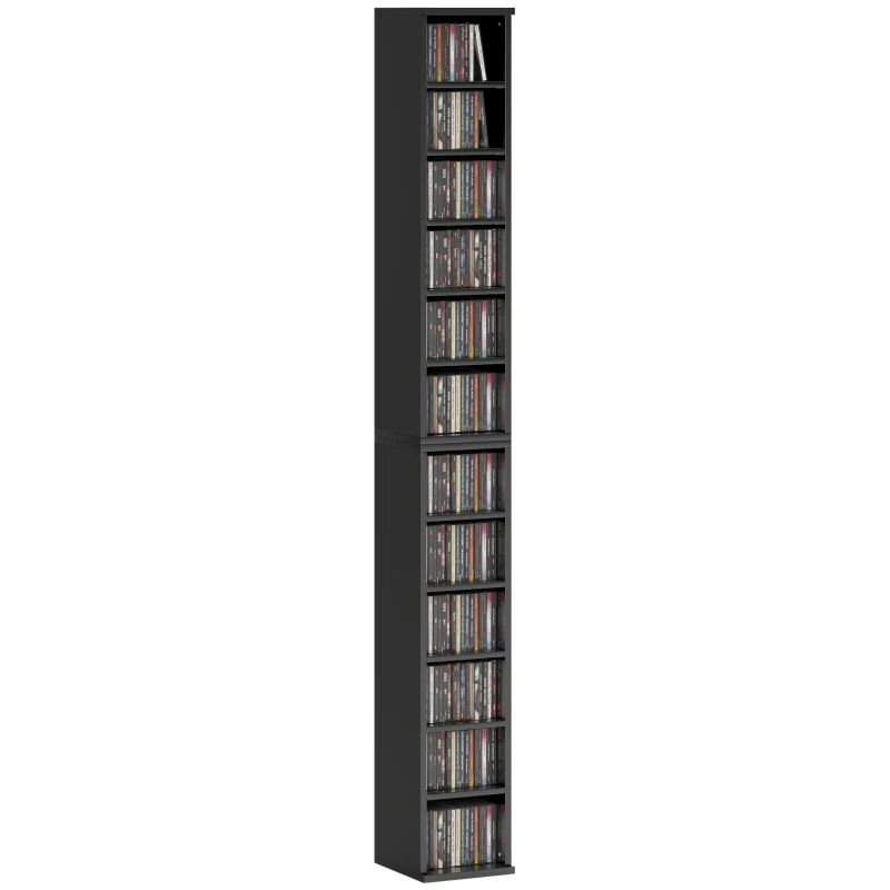 HOMCOM Set of 2 CD Media Display Shelf Unit Tower Rack with Adjustable Shelves, Black