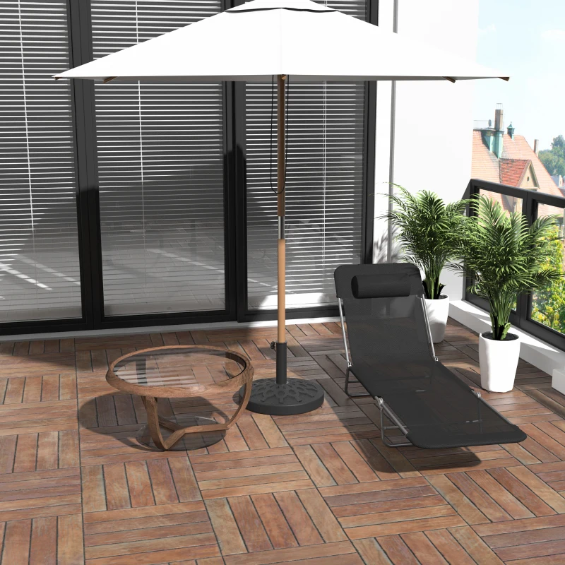 Outsunny Outdoor Foldable Sun Lounger, Garden 6 Level Adjustable Backrest Recliner Sun Lounger Chair with Headrest Pillow, Black