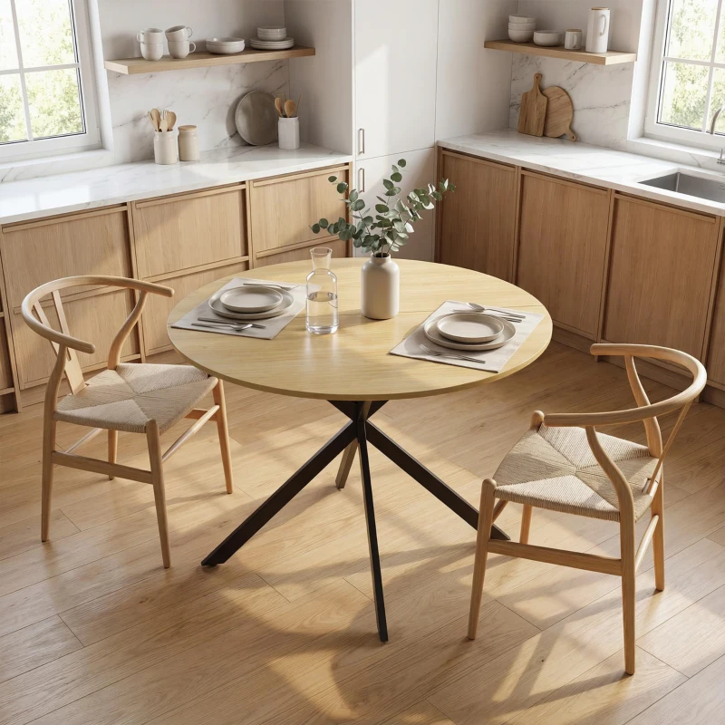 HOMCOM Ronde eettafel voor 4 personen, keukentafel in industrieel design met stalen poten, voor eetkamer, keuken, eiken