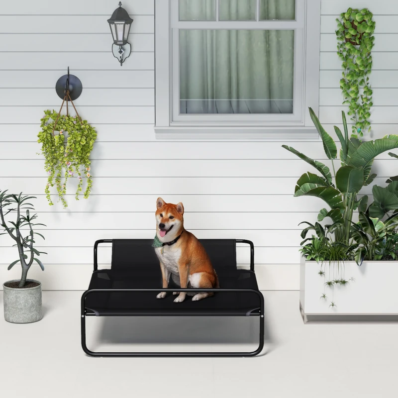 PawHut Cama Elevada para Perros Refrescante y Transpirable 106x81x33 cm Malla de Textilene Reposacabezas Inclinado Negro