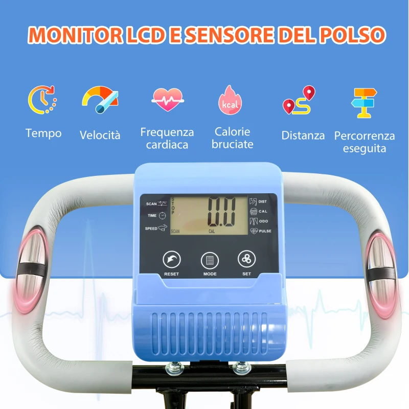 HOMCOM Cyclette Pieghevole con Resistenza Magnetica 8 Livelli, Sensore di Frequenza Cardiaca, Volano 2.5kg, Azzurro