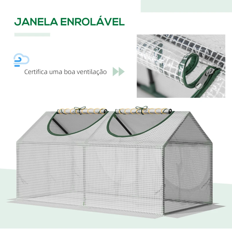 Outsunny Estufa 119x60x60cm Estufa de Jardim com 2 Janelas Enroláveis para Cultivo de Plantas Verduras Flores Branco Translúcido