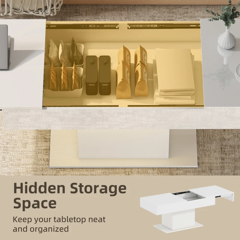 HOMCOM Extendable Coffee Table with LED Lights and Storage - High Gloss White