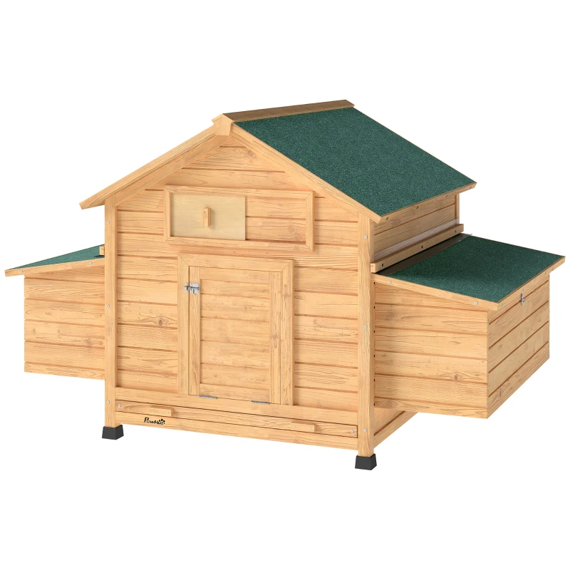 PawHut Wooden Outdoor Chicken Coop with 2 Nests Removable Tray Perches Waterproof Roof 150x100x96.5 cm Yellow