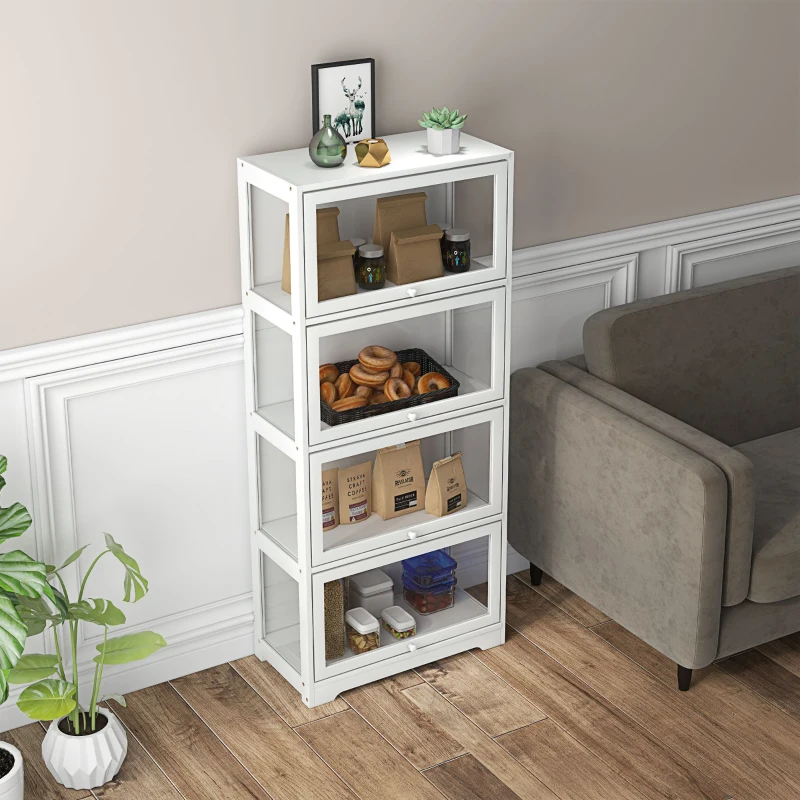 HOMCOM Vitrină Colecționari cu 4 Niveluri, Uși cu Balamale, Sistem Anti-Răsturnare, pentru Birou, Dormitor, 59 x 30 x 139 cm, Alb