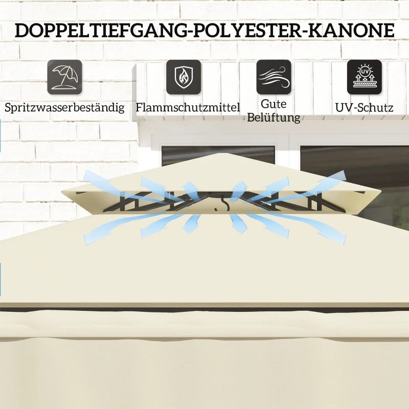 Outsunny Grillpavillon 242x149x248 cm wasserabweisend flammhemmend Gartenpavillon mit Doppelschichtdach Beige
