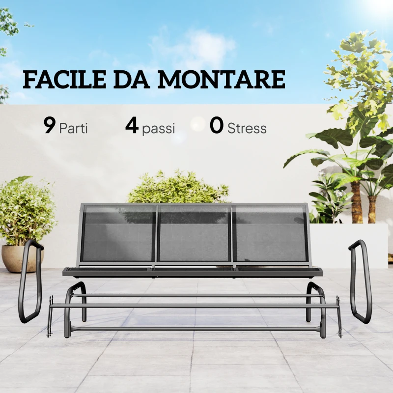 Outsunny Panchina a Dondolo da Giardino a 3 Posti in Metallo e Tessuto a Rete Traspirante, 147x70x85cm, Grigio