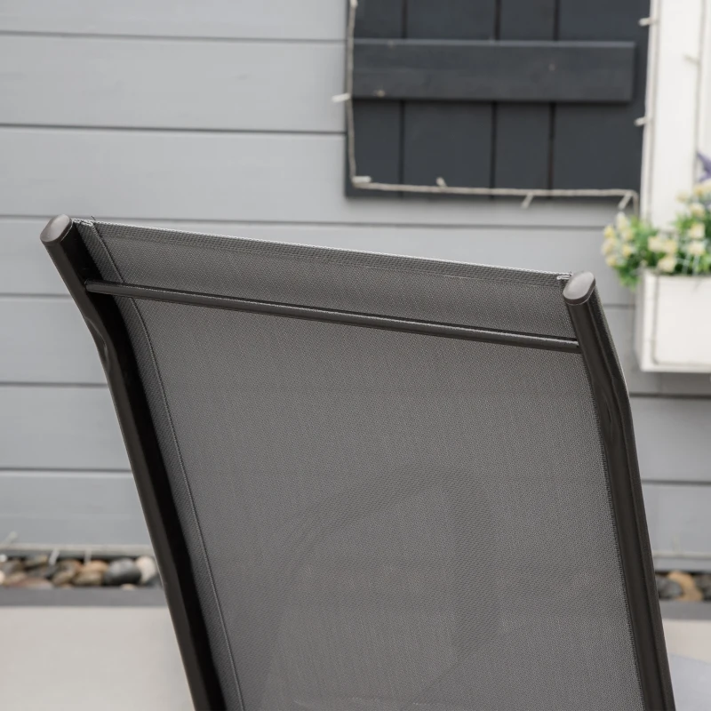 Outsunny 4-Piece Garden Chairs Set - Stackable Outdoor Chairs with High Backrest and Armrests, Breathable Mesh Fabric Dining Chair Set of 4, Dark Grey