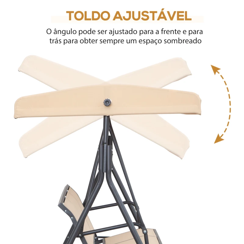 Outsunny Baloiço de Jardim Exterior de 3 Lugares com Toldo Reclinável Assento Respirável e Estrutura de Aço 175x118x159 cm Bege