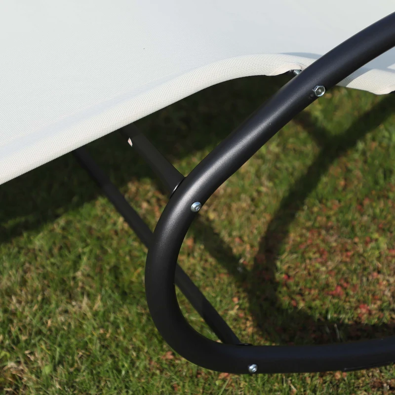 Outsunny Double Sun Lounger - Rocking Sunbed Daybed with Armrest and Headrest Pillow for Two, for Outdoor Patio Garden, Cream White