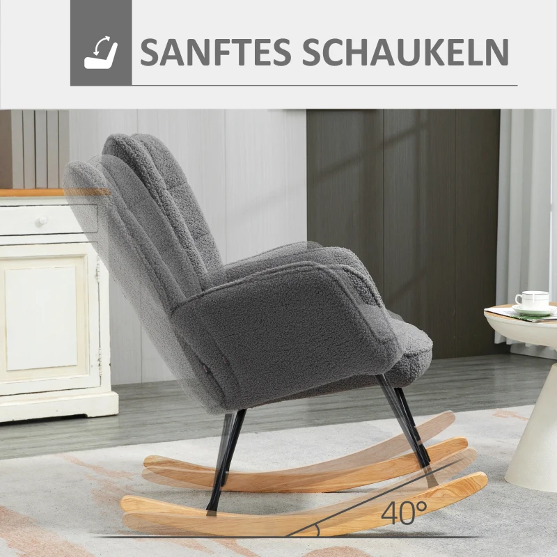 HOMCOM Schaukelstuhl im Retro-Design, Massivholz, Sessel, Relaxsessel, 98 cm x  71 cm x 101 cm, Dunkelgrau