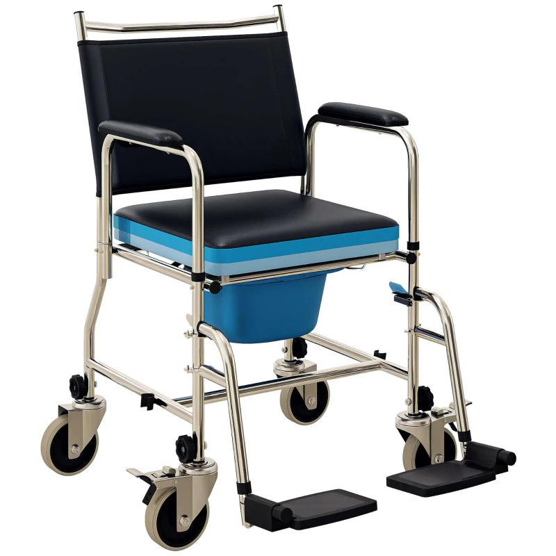 HOMCOM 3-In-1 Commode Wheelchair - Black