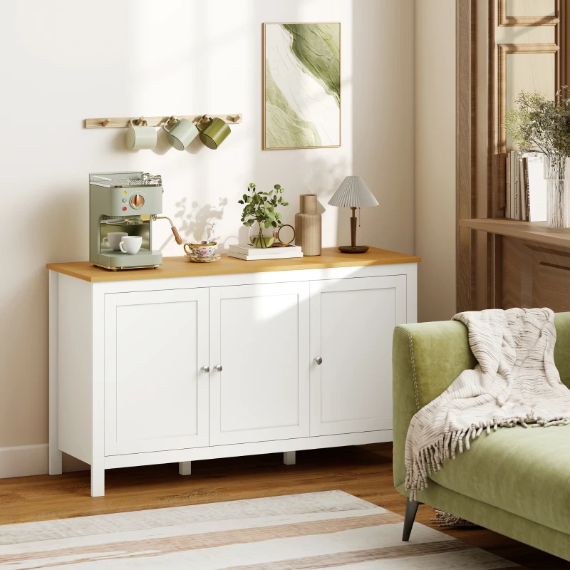 HOMCOM Aparador de Salón Armario de Almacenamiento con 3 Puertas con Estantes Ajustables Estilo Moderno 120x40x70 cm Blanco