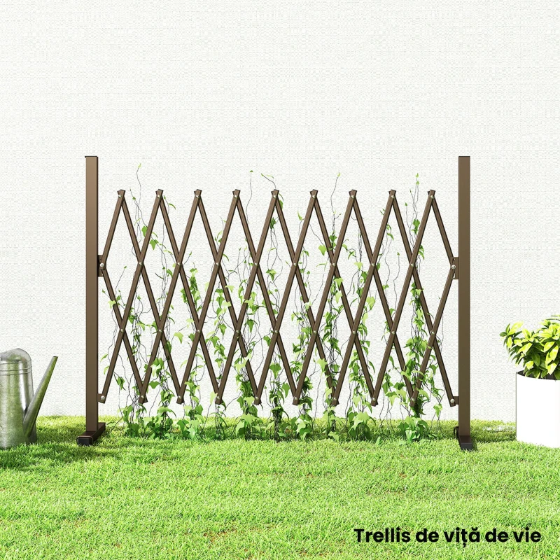 Outsunny Trellis Extensibil Freestanding Gard Mobil Pliabil, Panou Ecran Grădină Aluminiu, 300cm x 103.5 cm, Cafea Închis