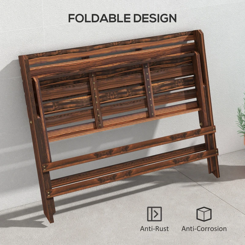 Outsunny Bancă de Exterior din Lemn pentru 2 Persoane, Bancă Pliabilă cu Spătar și Șezut cu Șipci, Bancă pentru Patio, Finisaj Carbonizat