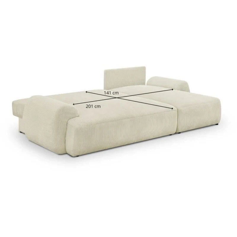 Canapé d'angle droit convertible 4/5 places MILO - Velours côtelés beige - Coffre de rangement - L 264 x H 84 x P 99/145 cm
