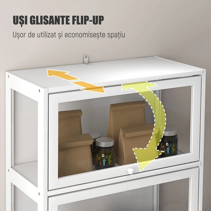 HOMCOM Vitrină Colecționari cu 4 Niveluri, Uși cu Balamale, Sistem Anti-Răsturnare, pentru Birou, Dormitor, 59 x 30 x 139 cm, Alb