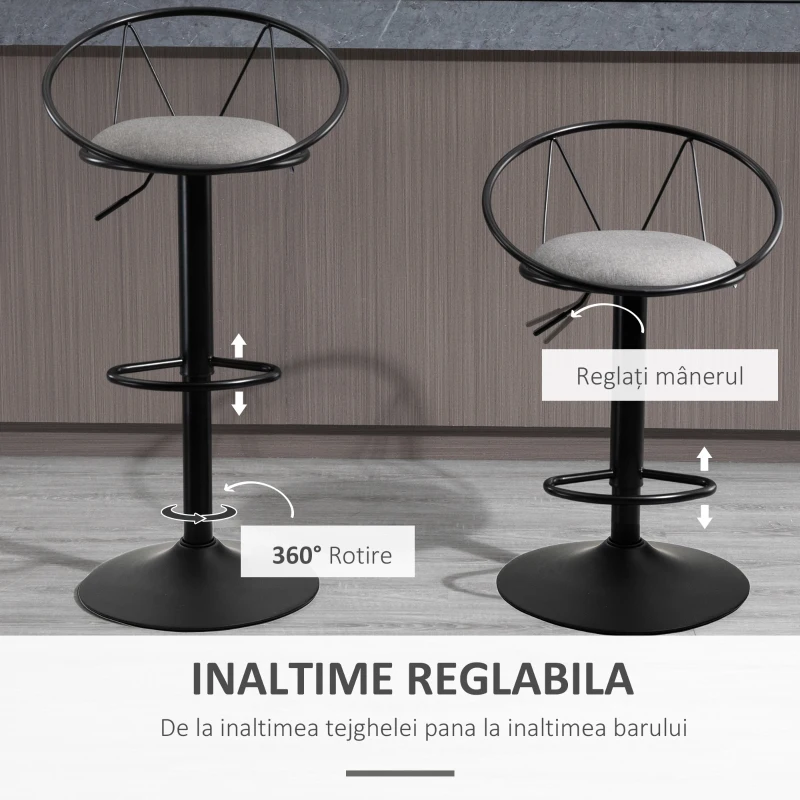 Homcom Set 2 Scaune de Bar – Pivotante, Maro, Reglabile 78–100 cm