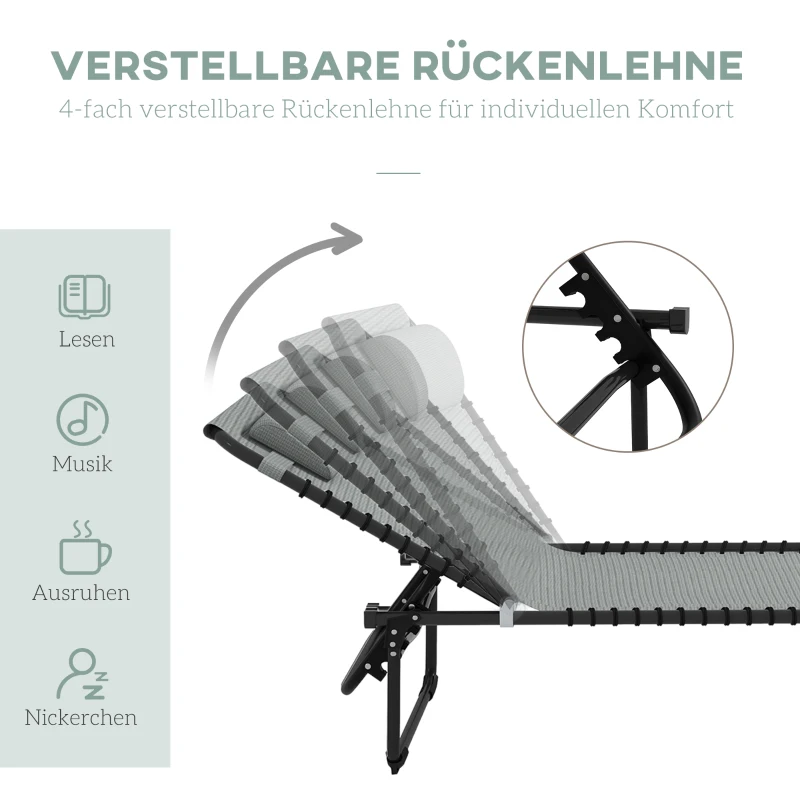 Outsunny Sonnenliege, klappbar, atmungsaktiver Bezug, Metallrahmen, 189 x 58 x 30 cm, Hellgrau