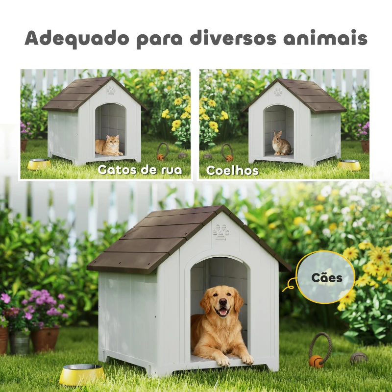 PawHut Casota para Cães de Exterior Casa para Cães Grandes de Plástico com 2 Janelas Base Elevada Estacas Castanho Escuro