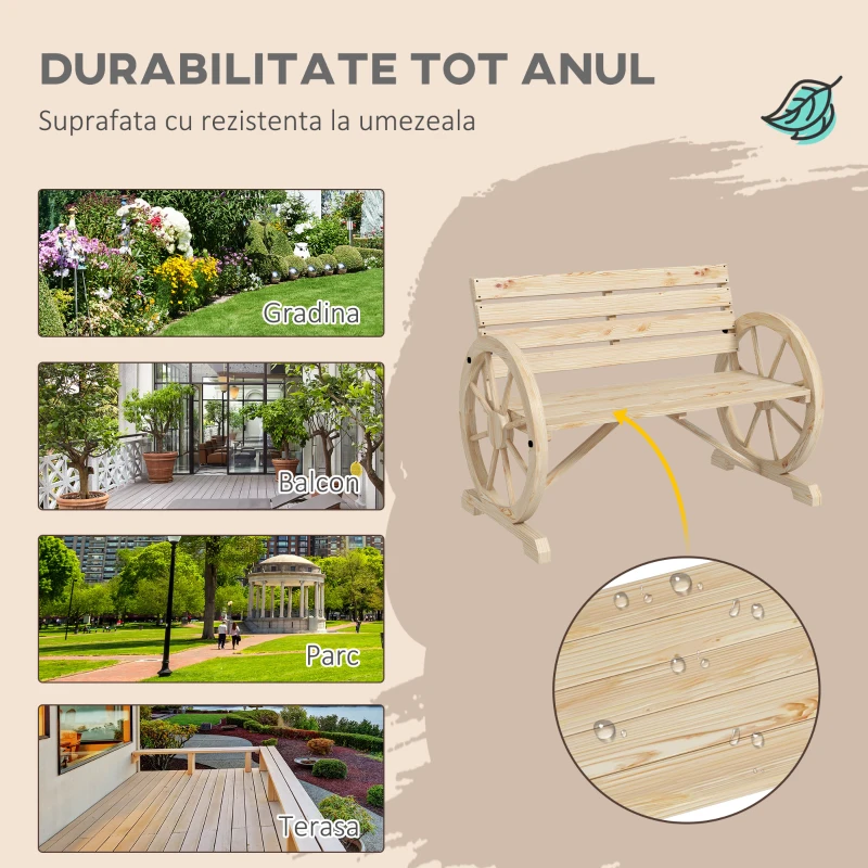 Outsunny Banca Country Fonta 127×60×85 cm – 2‑locuri cu Cotiere Rotative Neagra