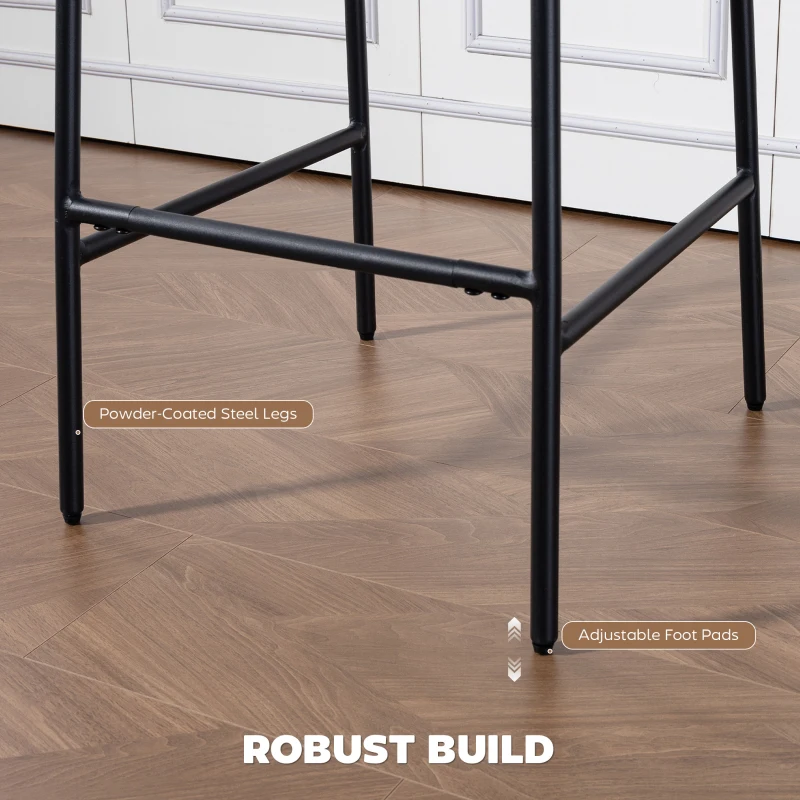 HOMCOM Set 2 Scaune de Bar, Scaune de Bucătărie Înalte în Chenille cu Spătar Înalt, Suport pentru Picioare și Sezut Moale Gros, Structură din Oțel, Scaune Înalte de Bar, pentru Peninsula, Sala de Mese, Bar, Crem