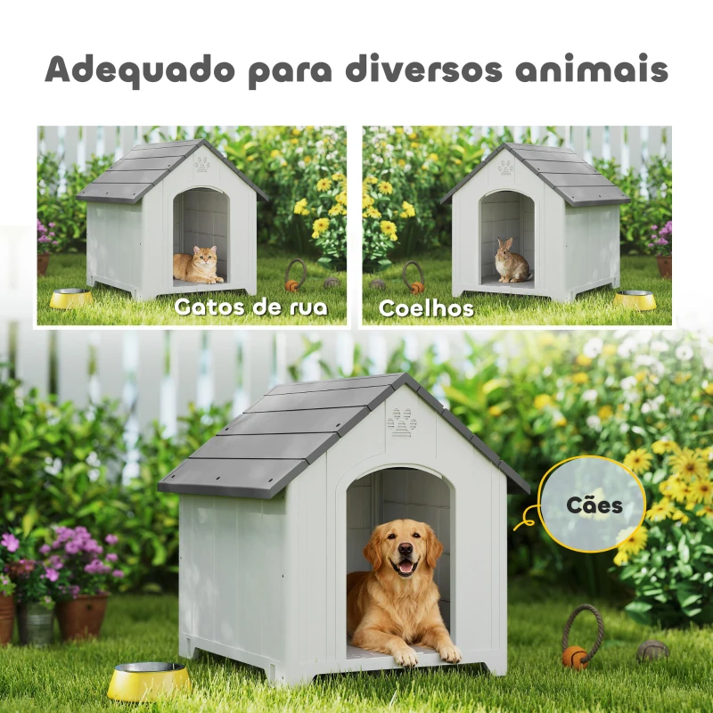 PawHut Casota para Cães de Exterior Casa para Cães Grandes em Plástico com 2 Janelas Base Elevada Estacas Cinzento
